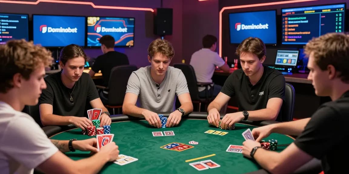 Experience Daftar Dominobet online poker with players engaged at virtual tables in an exciting gaming atmosphere filled with digital elements.