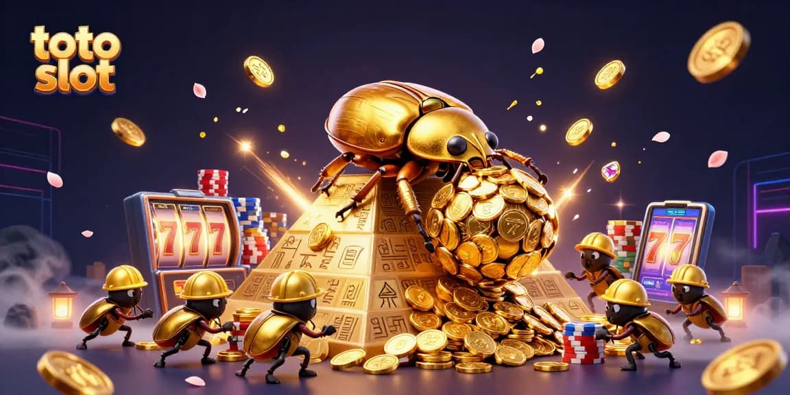 Experience the thrill of toto slot with golden coins and dynamic casino elements in this captivating illustration.