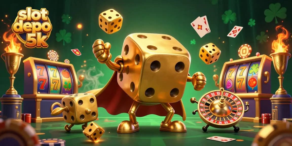 Engage with dynamic slot depo 5k gaming featuring golden dice characters and colorful slot elements.