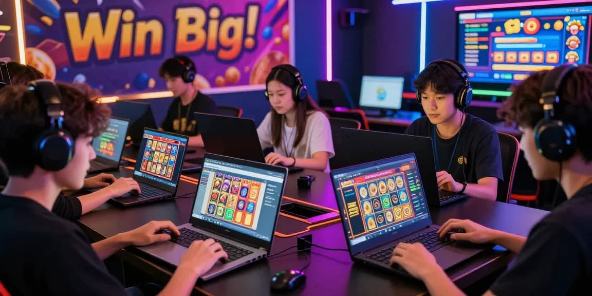 Engaged players on ngamenjitu online gaming platform winning big in vibrant, lively atmosphere.