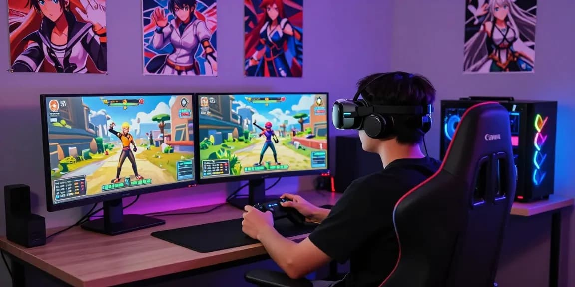 Engaging gaming setup showcasing a player immersed in 3D ecchi game experiences with vibrant graphics and modern tech.