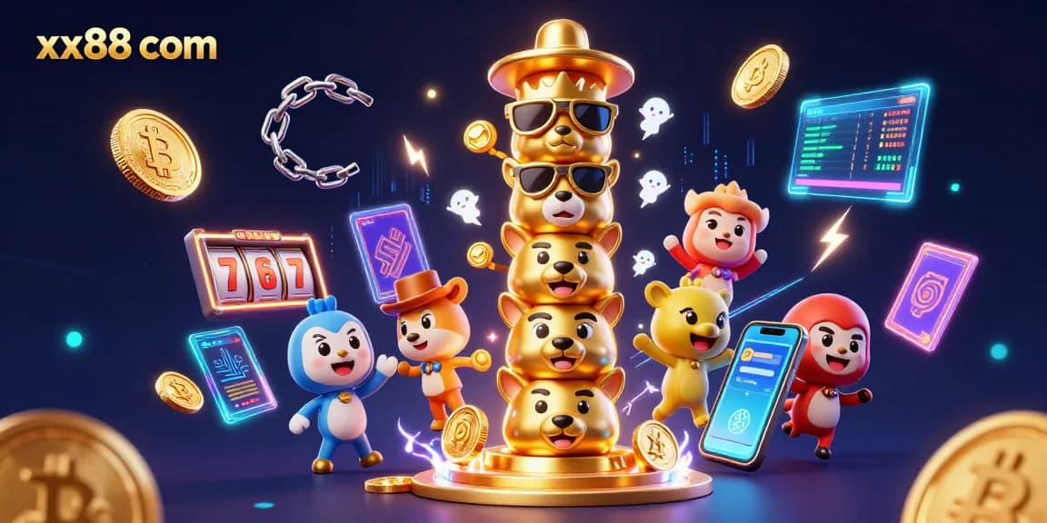 Play and win with xx88 com in this vibrant casino-themed 3D illustration.