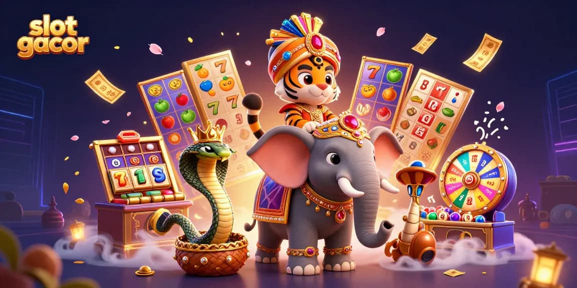 Engage with slot gacor games as a vibrant scene unfolds with a colorful jackpot adventure.