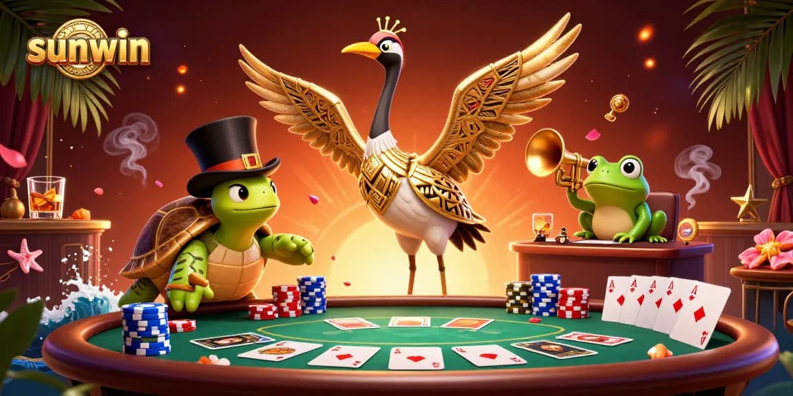 Experience the excitement of sunwin gaming with a vibrant casino scene featuring unique characters.