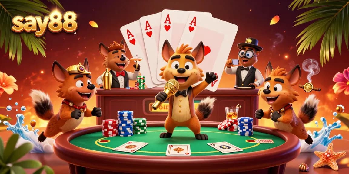 Experience the excitement at say88's casino, featuring hyenas in a lively comedy club setting.