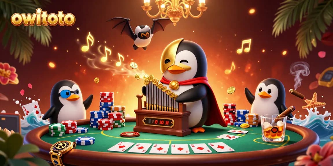 Experience thrilling moments with owltoto at a vibrant casino scene featuring entertaining characters and games.