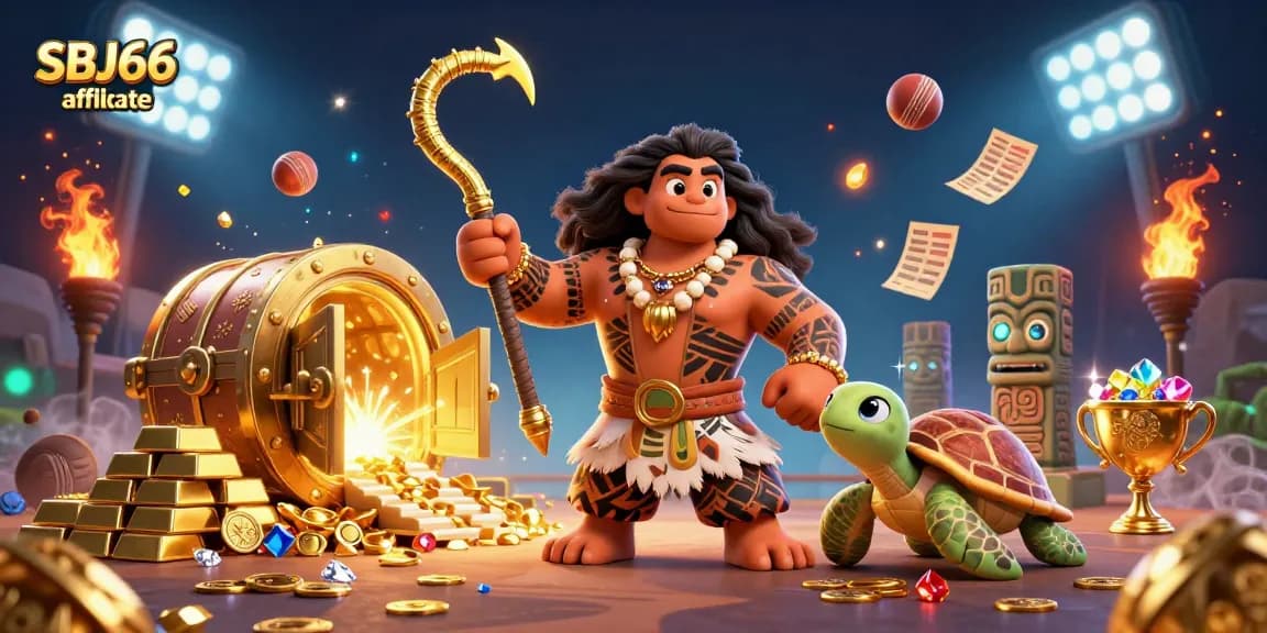 Engage with SBJ66 affiliate in thrilling cricket betting action featuring dynamic characters and vibrant visuals.