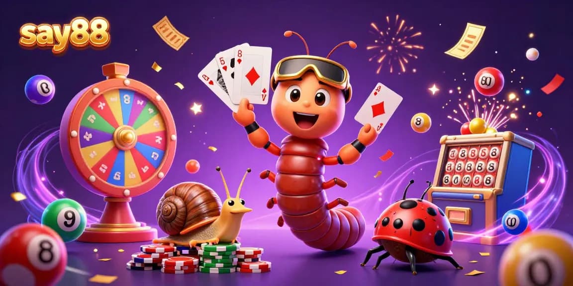 Engage with say88, thrilling casino moments depicted by a lively cartoon scene filled with excitement and games.