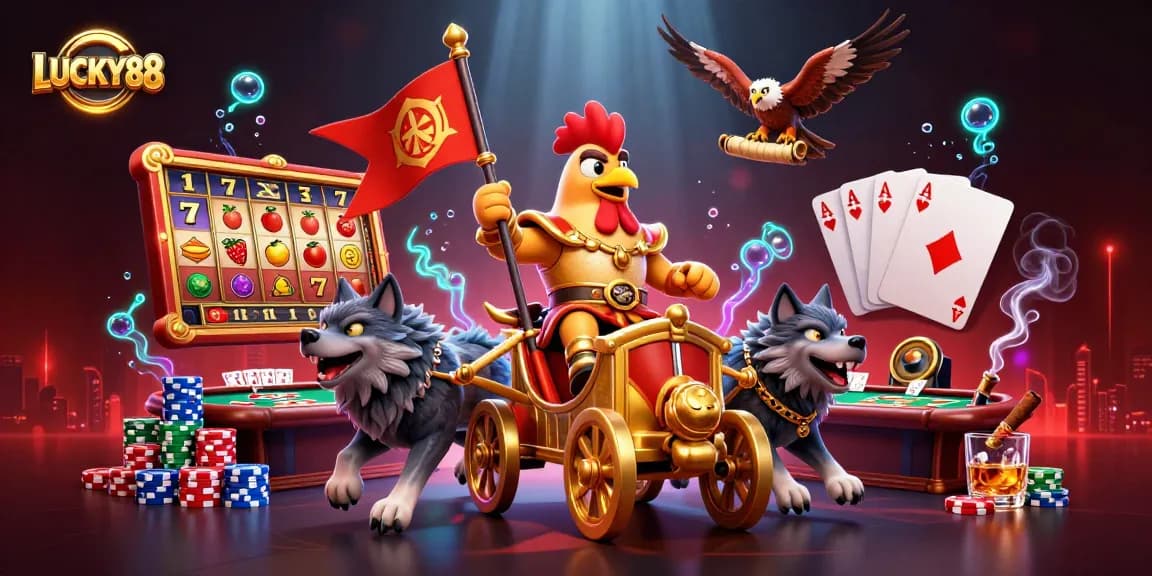 Engage with LUCKY88's thrilling slot experience featuring dynamic characters and vibrant game elements.