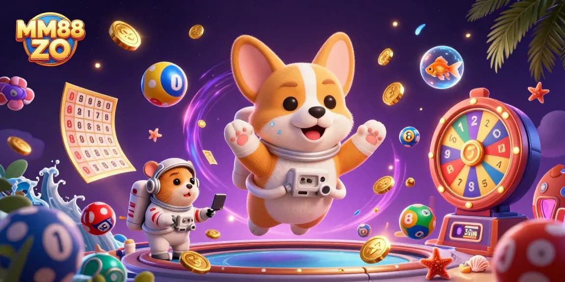 Experience the thrills of MM88 ZO as characters play amidst floating casino elements in space.