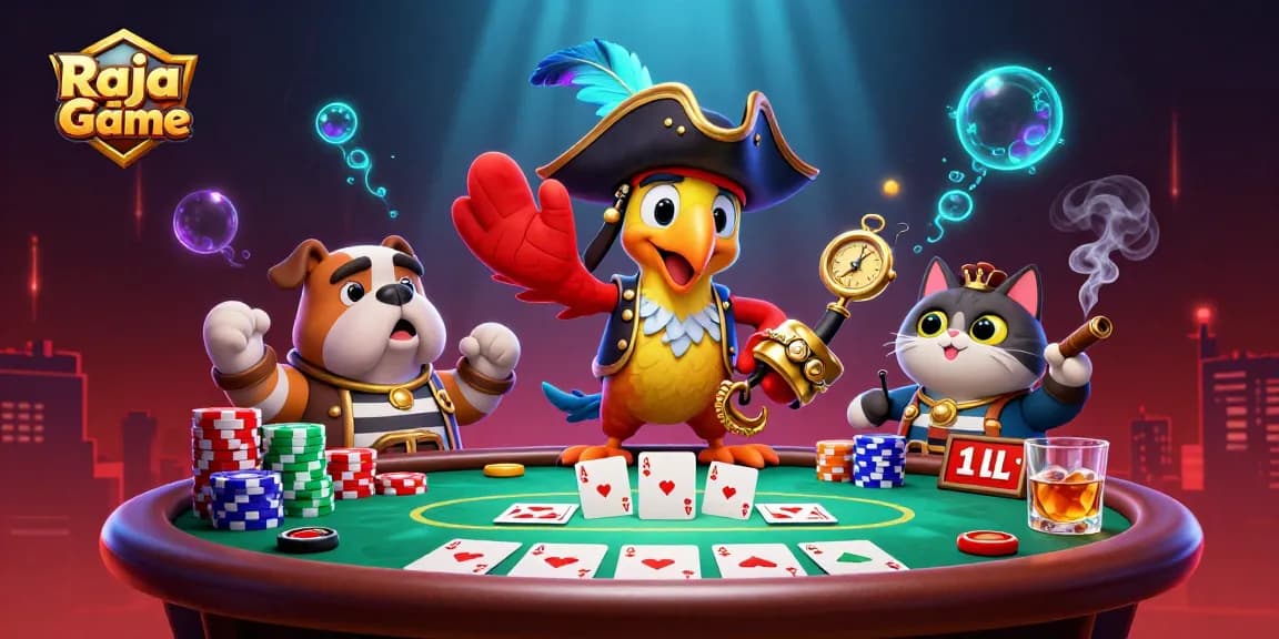 Experience thrilling gameplay with Raja Game as a pirate captain leads a vibrant casino scene.