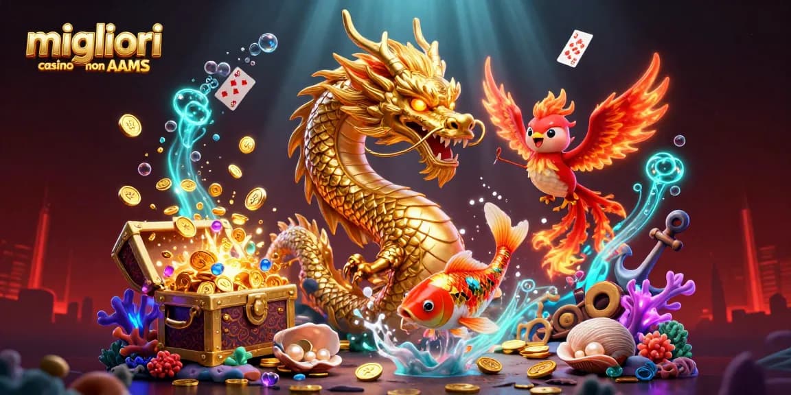 Immergiti nel vibrante mondo dei migliori casino non AAMS con draghi dorati e simboli fortunati.