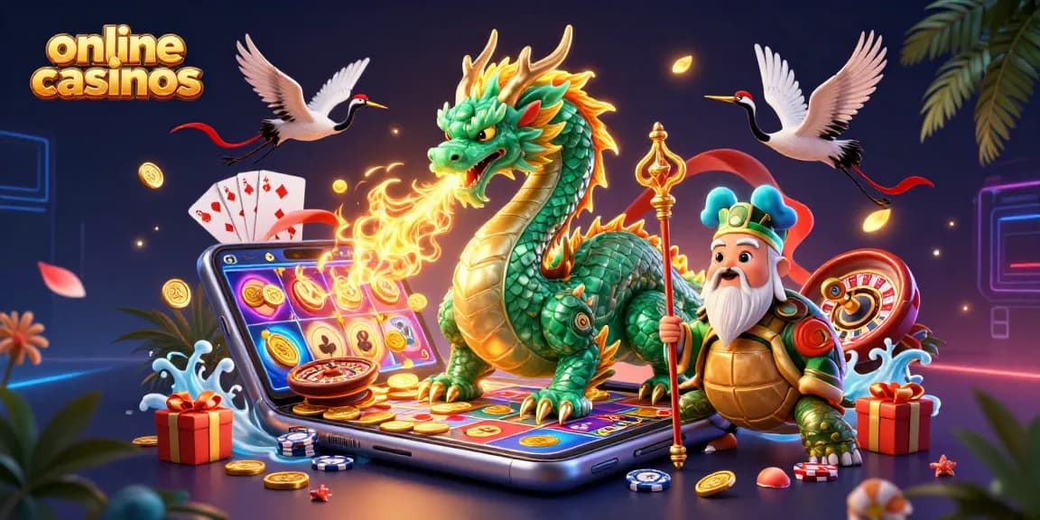 Enjoy immersive experiences at online casinos with a jade dragon, turtle sage, and lucky cranes.