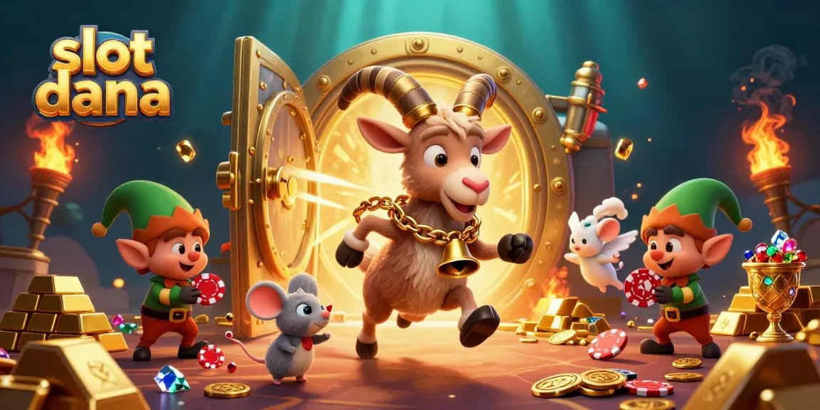 Join the thrilling action of slot dana with playful characters in a vibrant casino scene.