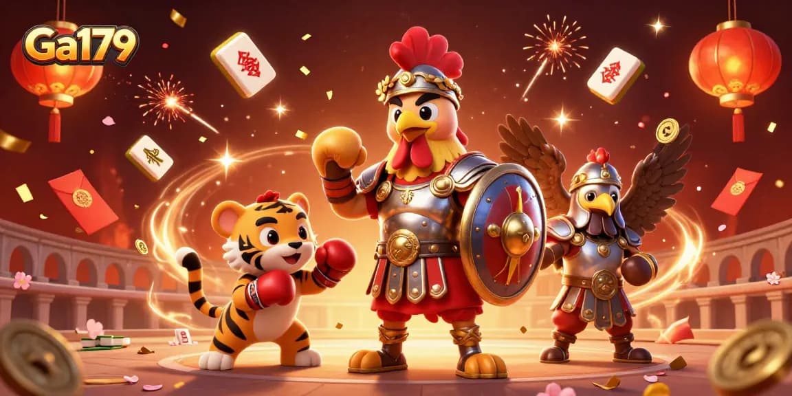 Engage in thrilling action with Ga179's dynamic rooster gladiator battling in a casino-themed colosseum.