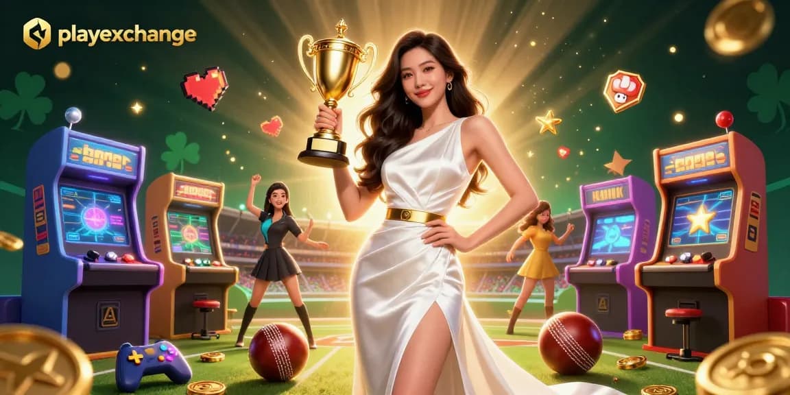 Win big with playexchange - Asian woman celebrating a sports betting victory with colorful gaming elements