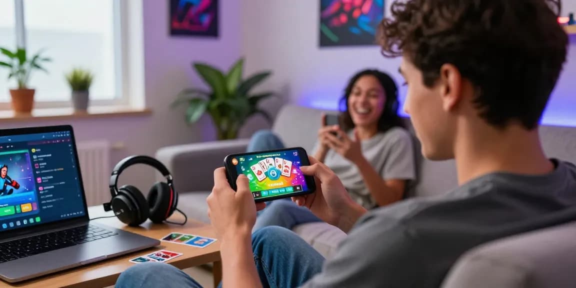 Enjoy thrilling gameplay on https://cardrummy.io/ in a cozy home setting, showcasing vibrant digital games.