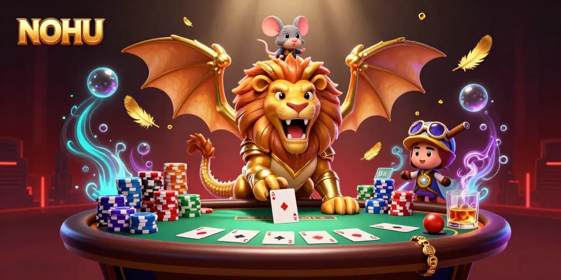 Engage in the thrilling world of NOHU at a vibrant casino scene with dynamic poker elements.