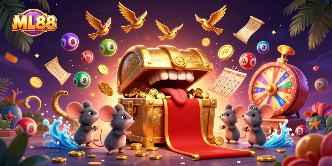 Engage with ML88's vibrant lottery scene featuring bouncing balls and exciting game elements.