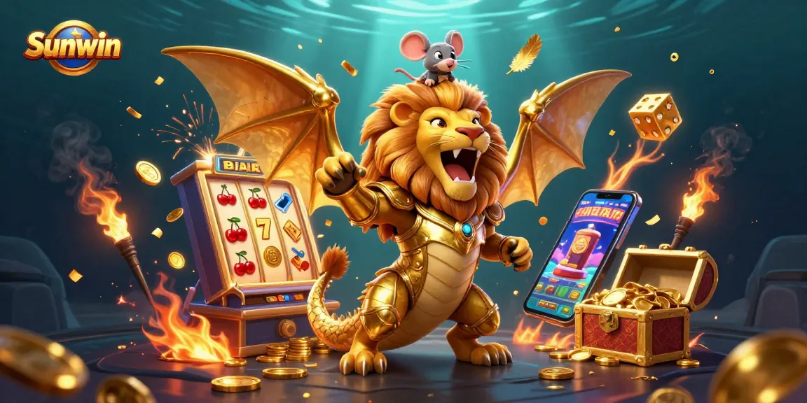 Sunwin offers a vibrant casino experience with a majestic chimera and animated game elements.