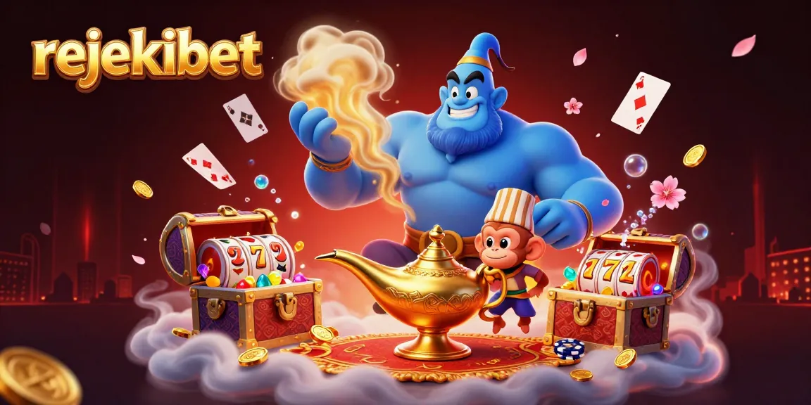 Spin the reels and win big with rejekibet's 3D casino-themed illustration featuring vibrant characters and gold coins.
