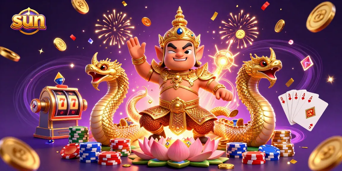 Win big at casino slots with sun-themed characters in this enchanting 3D gaming illustration.
