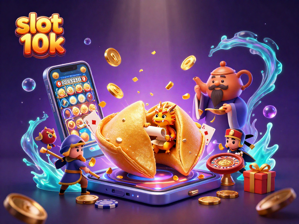 Experience the thrill of slot 10k with dynamic characters and casino elements in a vibrant illustration.