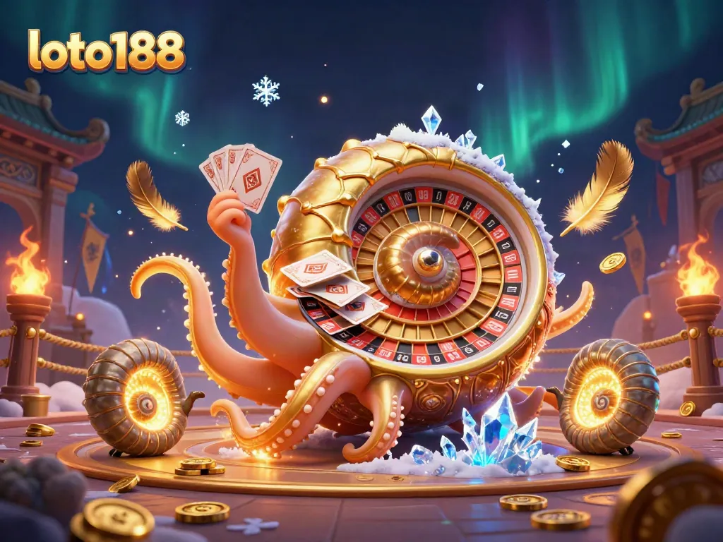 Experience loto188's vibrant world with a giant nautilus and glowing ammonite companions.