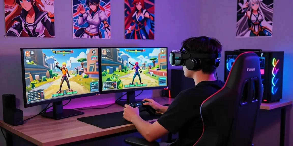Engaging gaming setup showcasing a player immersed in 3D ecchi game experiences with vibrant graphics and modern tech.