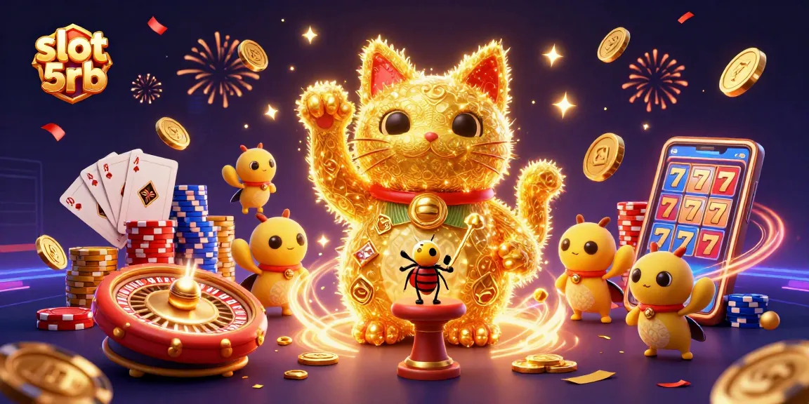Engage with slot 5rb's vibrant 3D digital casino world featuring lucky symbols and gaming excitement.