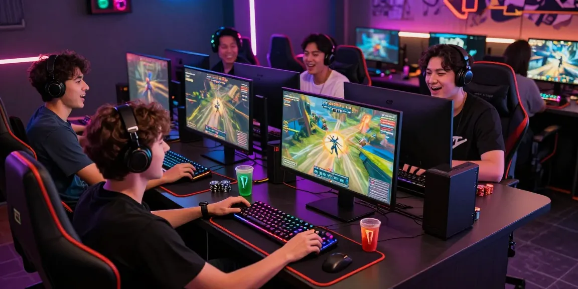 Exciting sunwin online gaming scene with friends enjoying vibrant gameplay in a modern lounge.