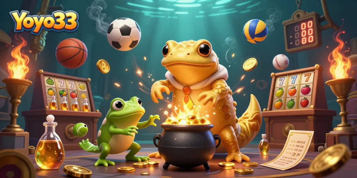 Experience Yoyo33's thrilling slots adventure with a golden salamander alchemist and dynamic casino elements.