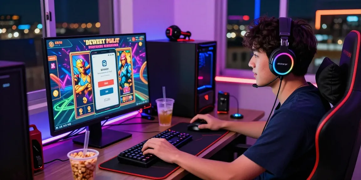 Player enjoying deposit pulsa tanpa potongan on a colorful gaming setup.