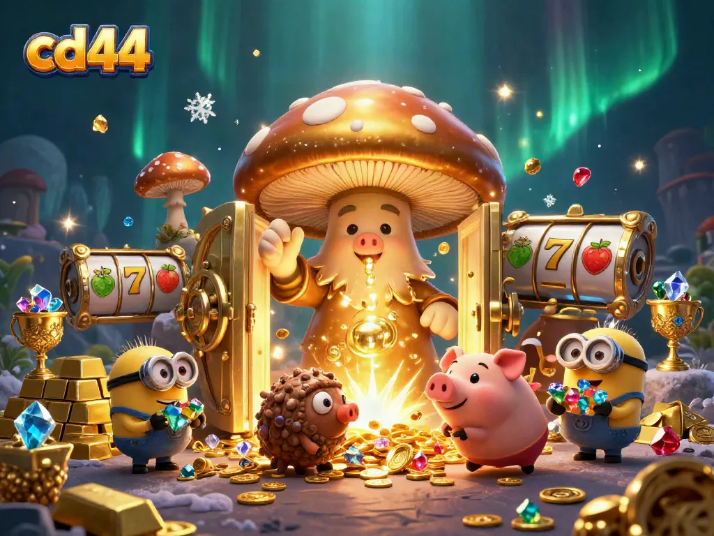Experience the magic of cd44 as golden treasures and vibrant slot reels fill the scene.