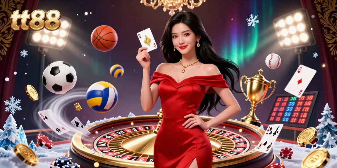 Experience exciting gaming action at tt88 with a stunning Asian dealer next to roulette and dynamic sports elements.