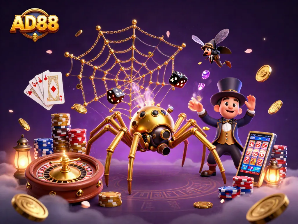 AD88 steampunk spider design catches dice in an exciting casino scene