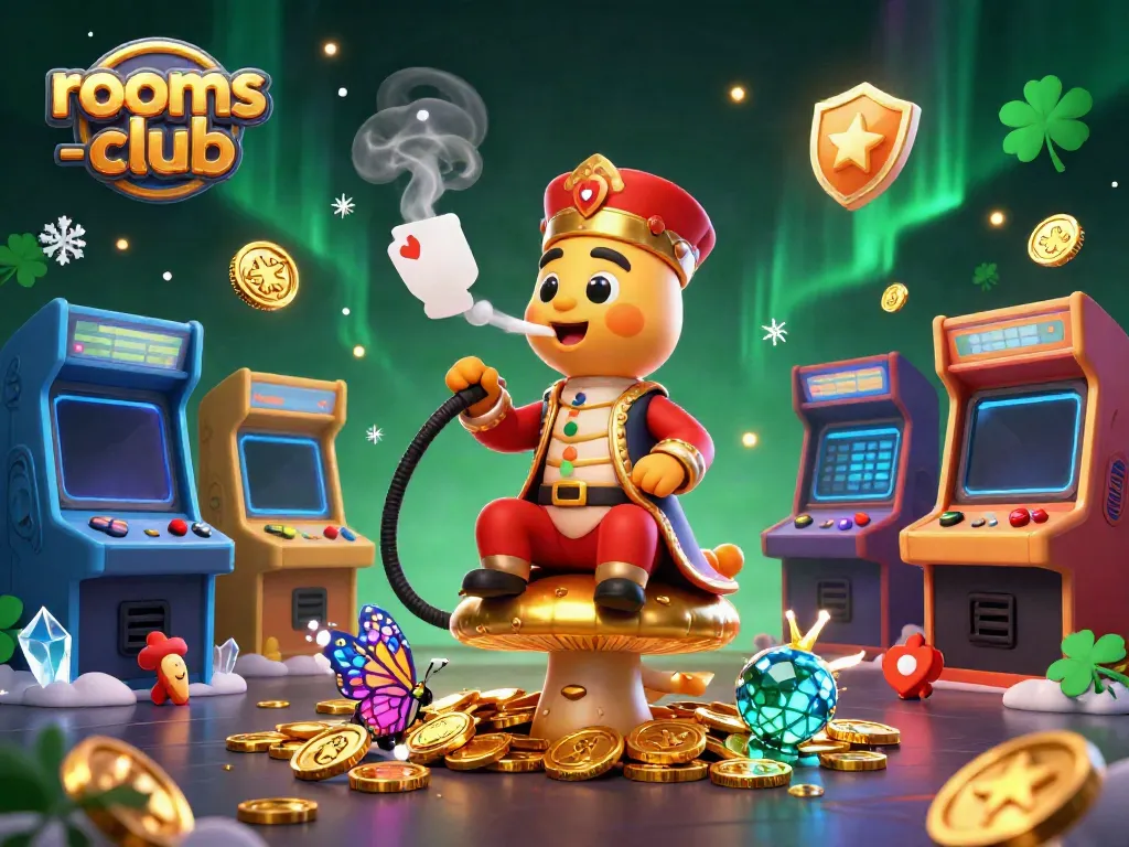 Permainan menarik di rooms-club dengan karakter ceria dan elemen kasino yang kaya.