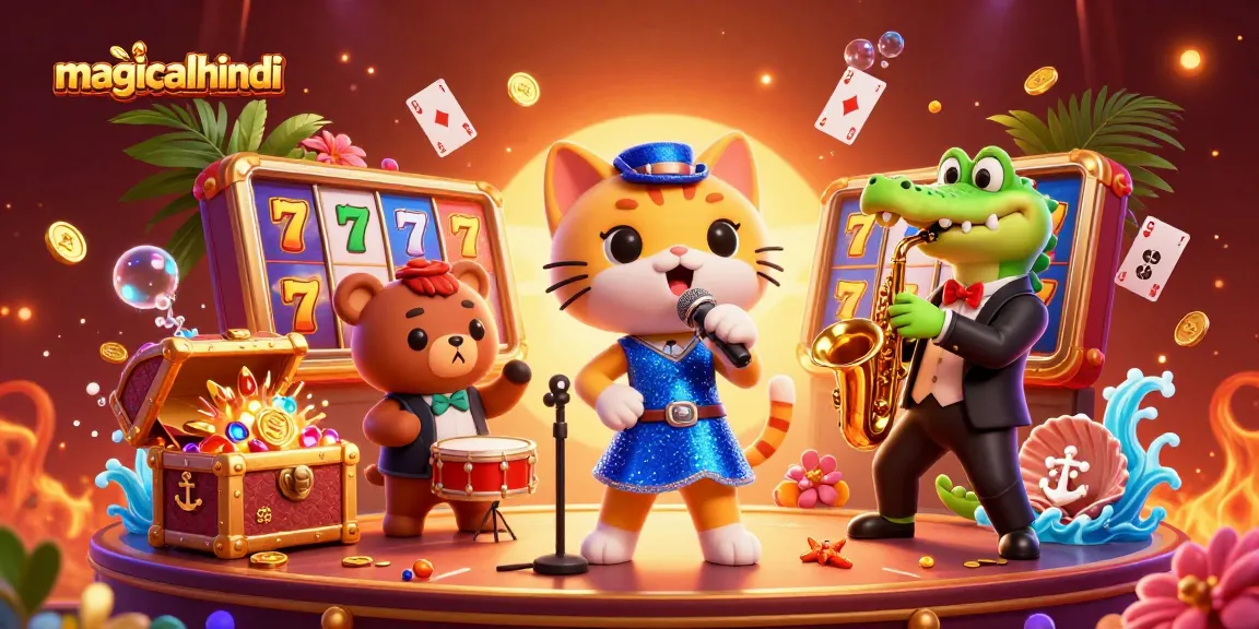 magicalhindi ignites excitement with vibrant slot reels and animated casino characters, engaging players.
