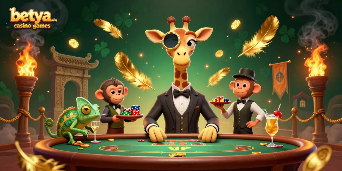 Experience betya.com casino games with a high-roller giraffe at a VIP poker table, immersive and dynamic scene.