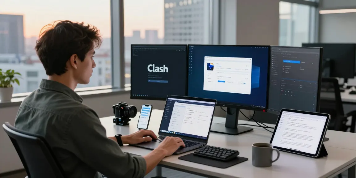 使用Clash软件的用户在现代工作空间中，展示多平台配置管理的高效性。