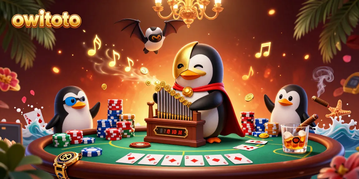 Experience thrilling moments with owltoto at a vibrant casino scene featuring entertaining characters and games.