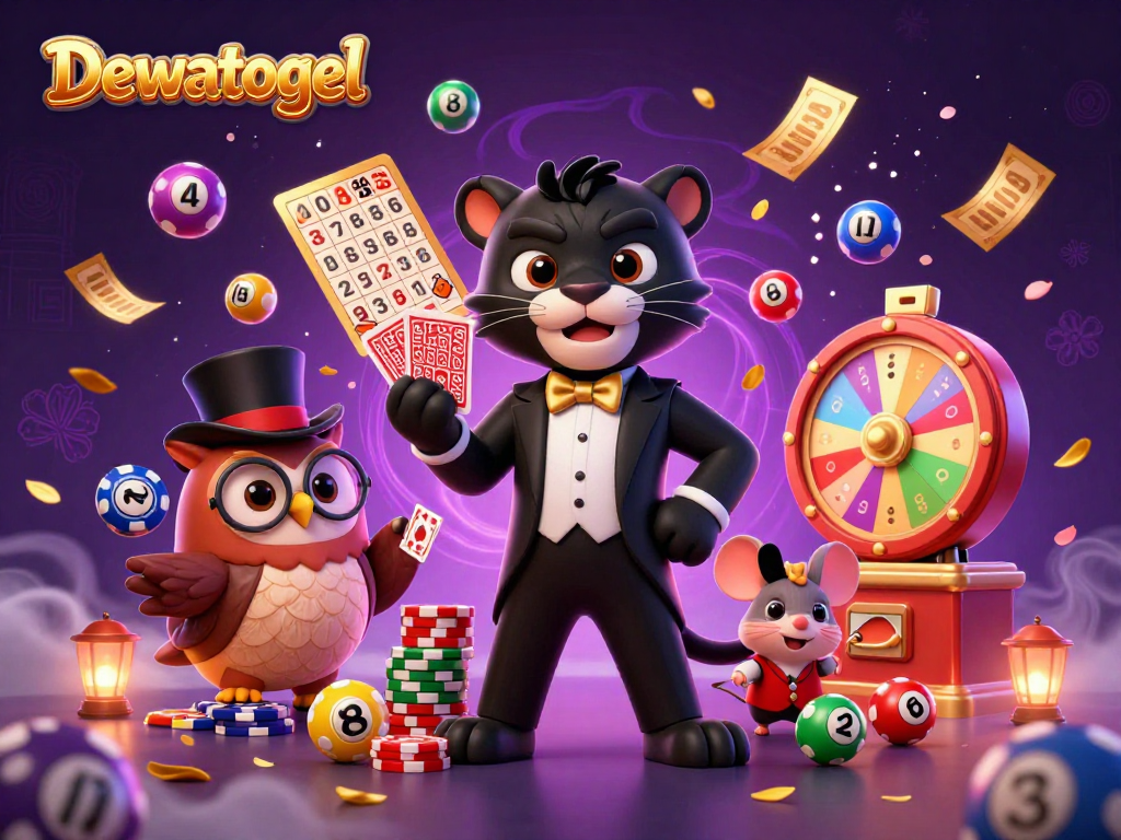 Dewatogel menghadirkan panther bergaya dalam tuxedo, burung hantu, dan tikus keberuntungan di dunia perjudian yang meriah.