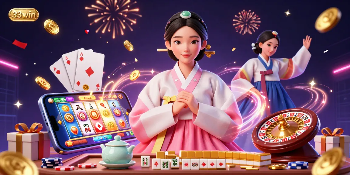 Experience thrilling gameplay with 33win's vibrant illustration showcasing casino excitement and slot gaming.