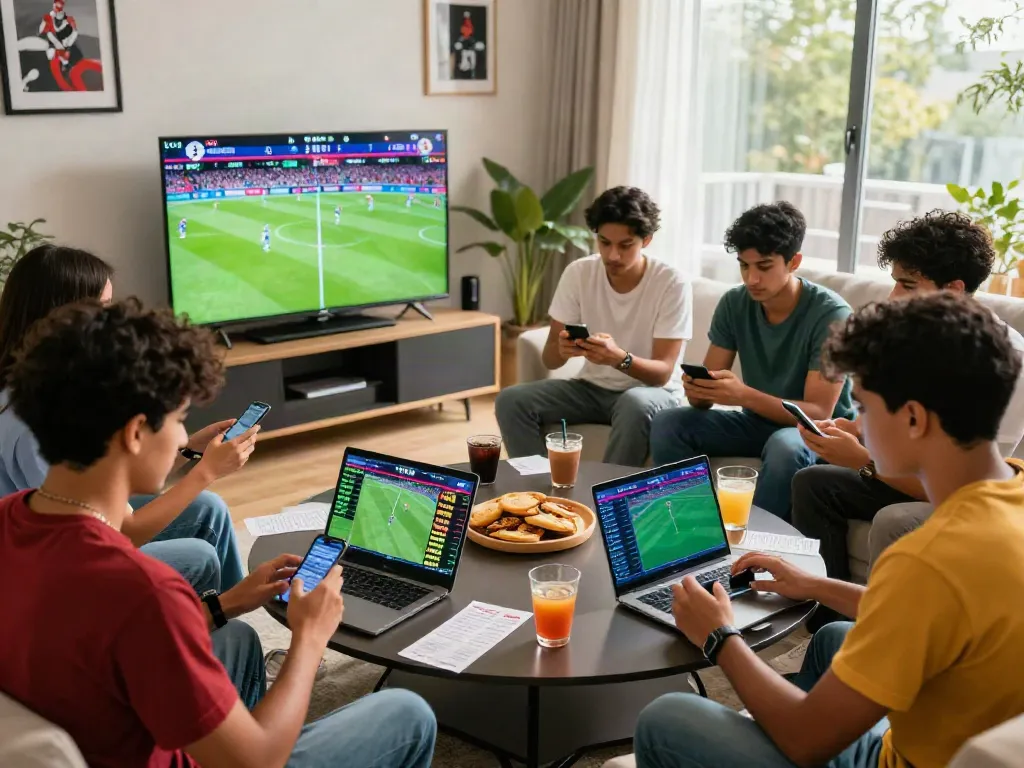 Exciting online sports betting atmosphere with diverse players engaged in lotus365 cricket, football, and tennis betting.