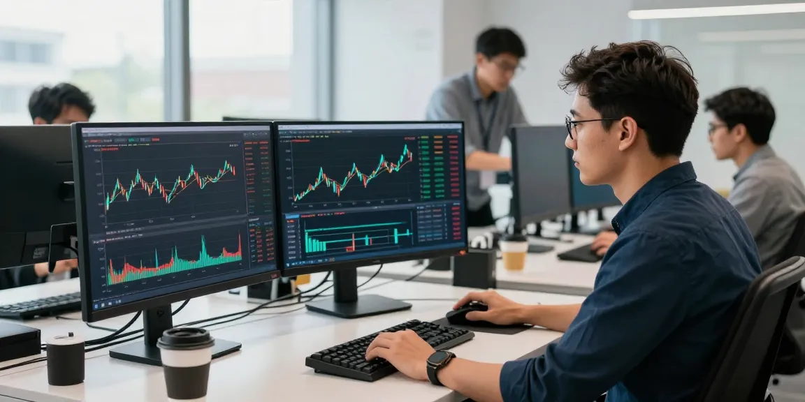 Торговля на bitmex бирже: профессиональный трейдер за анализом данных и графиков в современном офисе