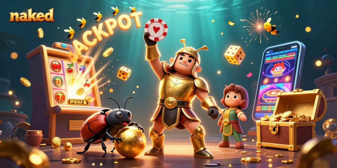 Win big with naked strategies in this vibrant casino-themed 3D illustration featuring luck and excitement.