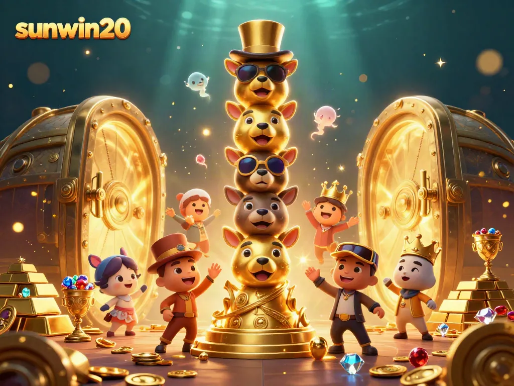 Experience the thrill of sunwin20 with vibrant golden treasures in a lively casino illustration.