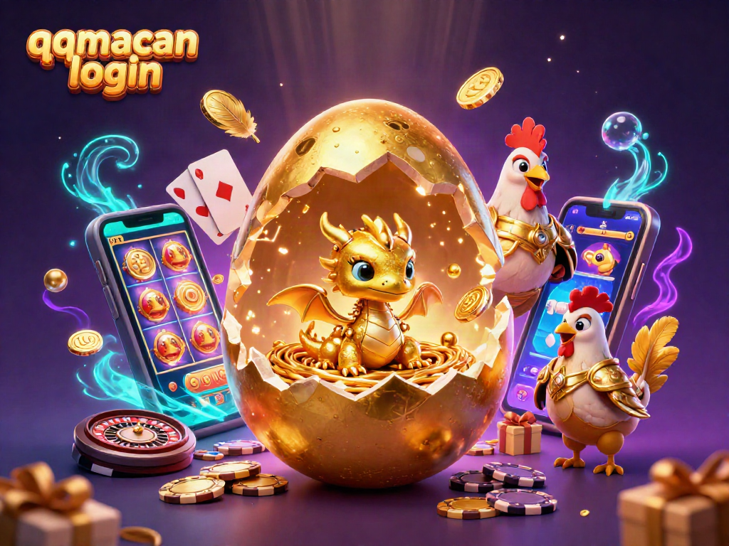 Bermain dengan qqmacan login sambil menikmati visual aksi kasino dengan naga emas dan chip poker.