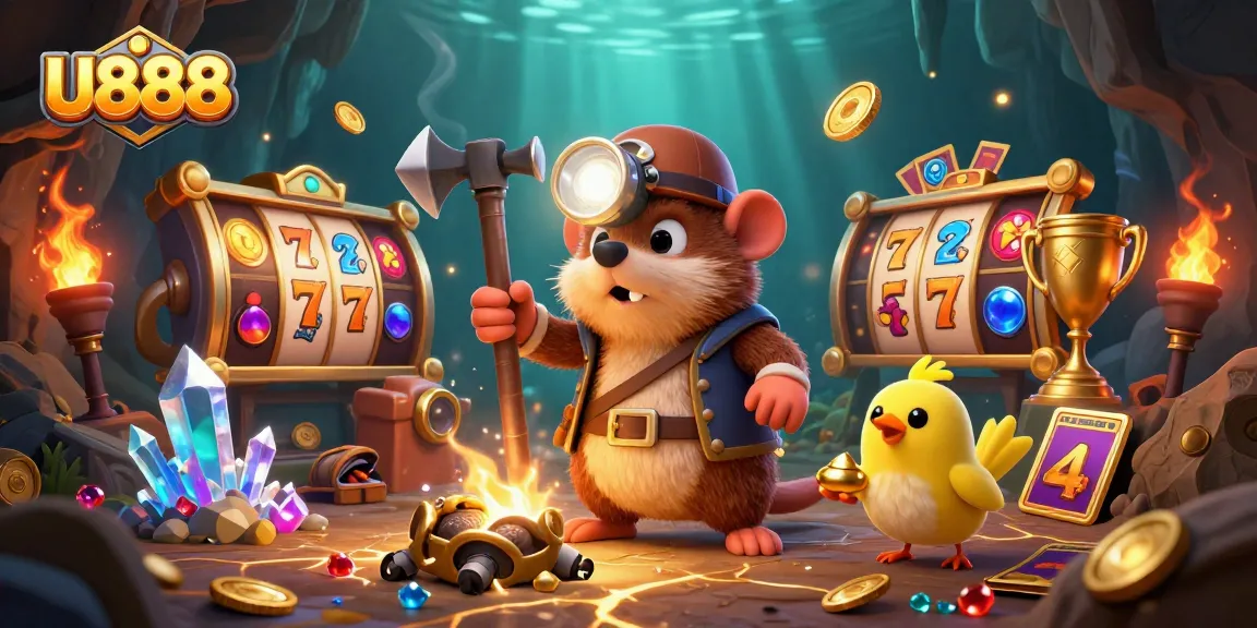 Experience thrilling slots and gaming excitement with U888's vibrant casino adventure in this illustration.