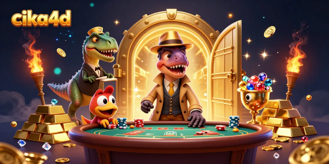 Engage with cika4d's exciting virtual casino experience featuring a velociraptor card counter.